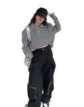 Load image into Gallery viewer, Striped Top Zipper Cargo Pant Set
