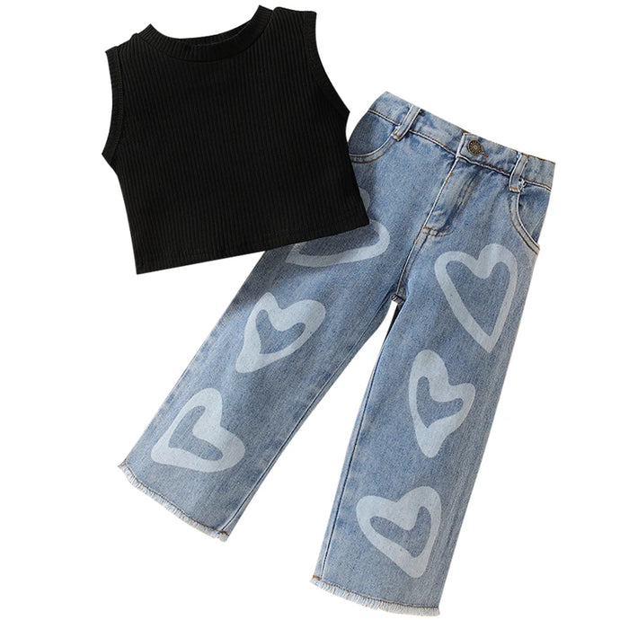 Heart Print Denim Jean Set | Modern Baby Las Vegas