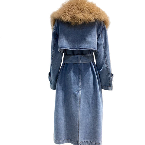 Fur Collar Denim Trench Coat | Modern Baby Las Vegas