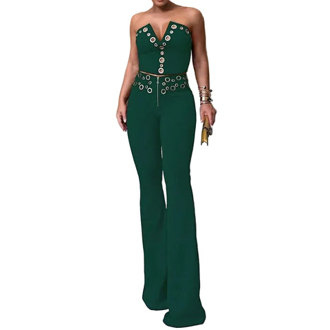 V Metal Circle Tank Pants Set