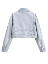 Load image into Gallery viewer, Vintage Crop Zipper Denim Jacket
