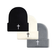 Load image into Gallery viewer, Cross Embroidered Knit Hat Set
