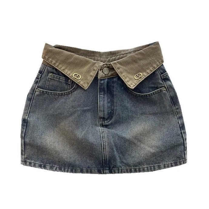 Vintage Tan Folded Denim Skirt | Modern Baby Las Vegas 
