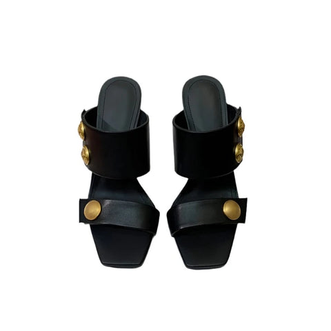 Gold Button Double Strap Shoes-Modern Baby Las Vegas