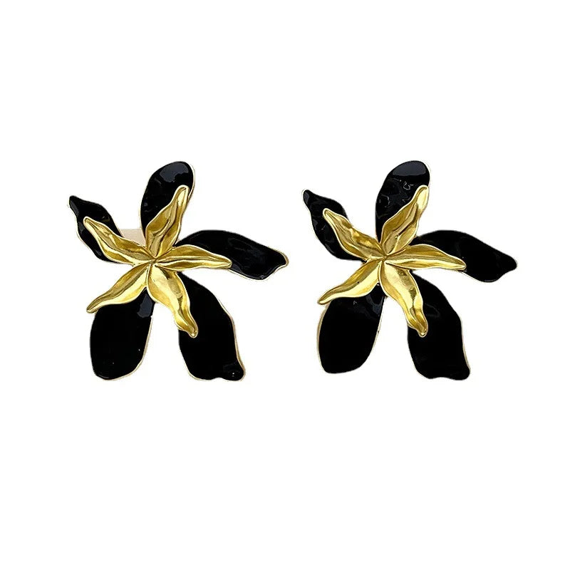 Gold And Black Floew Earrings