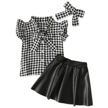 Load image into Gallery viewer, Plaid Top And Leather Skirt Set
