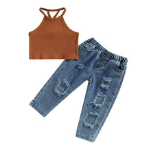 Load image into Gallery viewer, Distressed Denim Jeans Ribbed Tank Set

