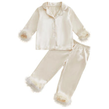 Load image into Gallery viewer, Beige Satin Feather Pajamas
