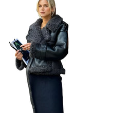 Load image into Gallery viewer, Lamb Wool Patch Leather Coat
