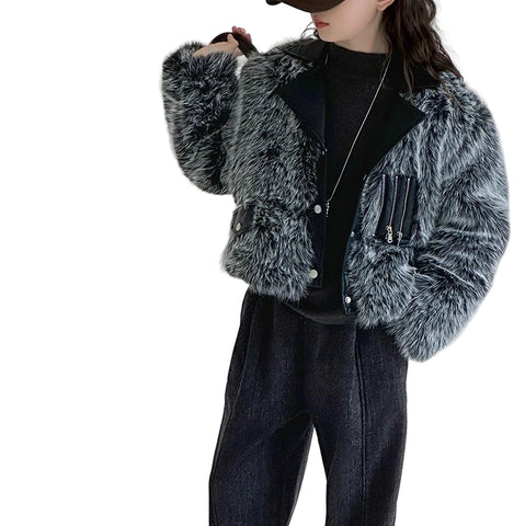 Fur Patch Leather Coat