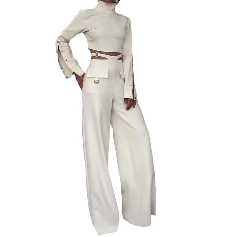 White Hollow Out Pant Set