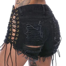 Load image into Gallery viewer, Ripped Lace Up Denim Shorts
