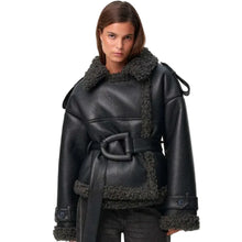 Load image into Gallery viewer, Short Teddy Belted Leather Coat
