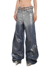 Load image into Gallery viewer, Silver Metallic Brushed Denim Jeans
