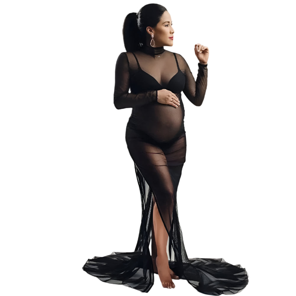 Black Mesh Maternity Gown