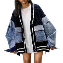 Load image into Gallery viewer, Varsity Denim Patch Cardigan-Modern Baby Las Vegas
