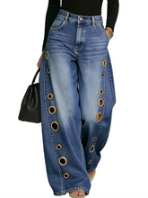 Load image into Gallery viewer, Side Metal Hole Denim Jeans
