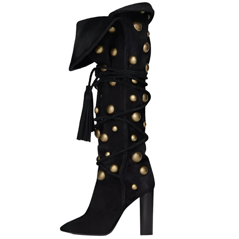 Gold Studded Knee Boots