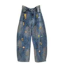 Load image into Gallery viewer, Gold Metal Buckle Denim Jeans

