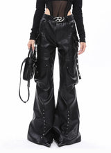 Load image into Gallery viewer, Baggy Leather Wide Leg Cargo Pants
