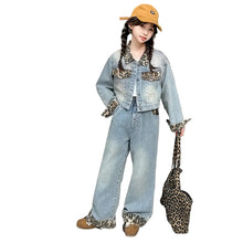 Load image into Gallery viewer, Patch Leopard Denim Pant Set
