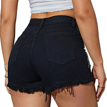Load image into Gallery viewer, Black Ripped Crystal Denim Shorts
