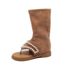 Load image into Gallery viewer, Pearl Beaded Roman Sandal Boots
