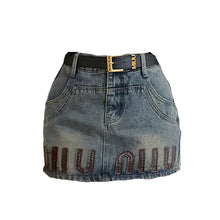 Load image into Gallery viewer, Faded Letter Patch Denim Skirt
