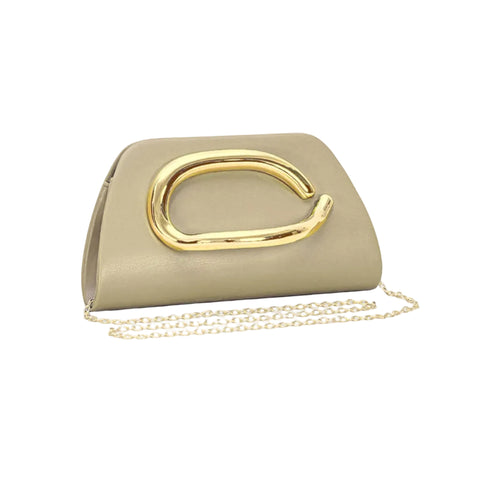 Gold Metal Buckle Leather Clutch Handbag