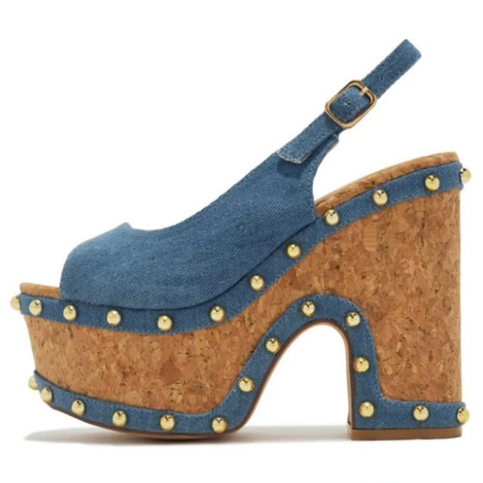 Denim Rivet Slingback Sandals-Modern Baby Las Vegas