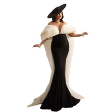 Load image into Gallery viewer, Luxury Black and White Caped Maternity Gown
