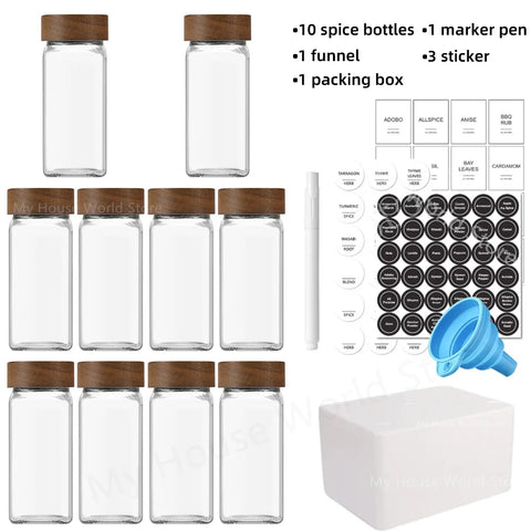 13Pc Glass Spice Jars with Bamboo Lids