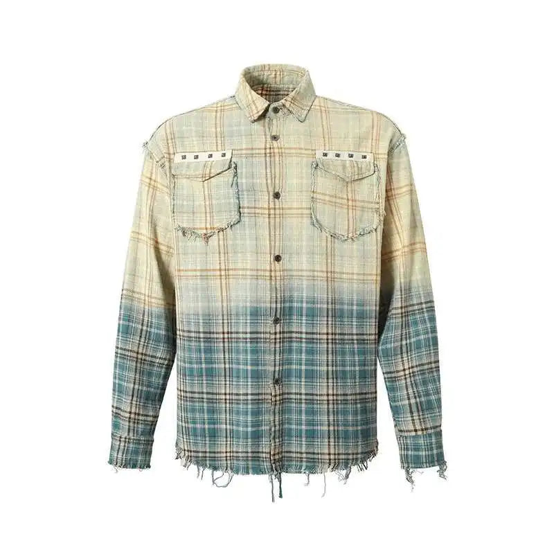 Ombre Rivet Plaid Top