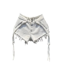 Load image into Gallery viewer, White Zipper Buckle Patch Denim Shorts
