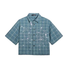Load image into Gallery viewer, Short Sleeve Crystal Design Plaid Shirt
