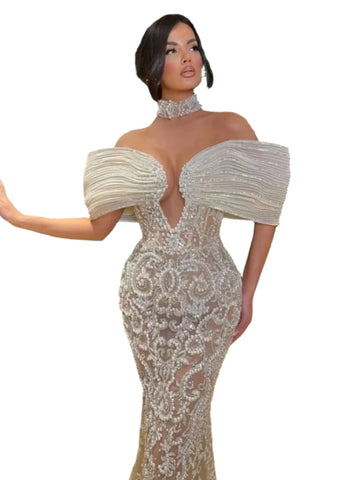 Wide Shoulder Crystal Lace Dress-Modern Baby Las Vegas