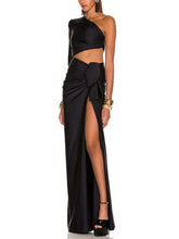 Load image into Gallery viewer, Black One -Shoulder Hollow Out Dress
