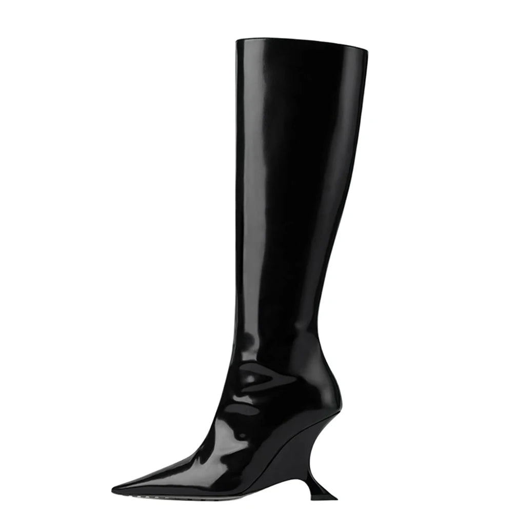 Pointed Patent Leather Boots