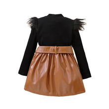 Load image into Gallery viewer, Feather Should Top And Leather Skirt Set
