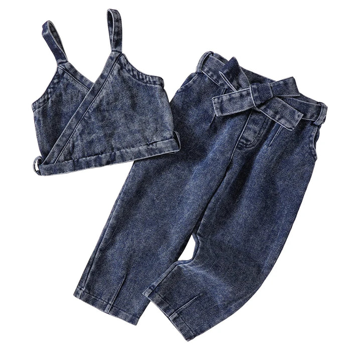 Cross Denim Bow Denim Pant Set | Modern Baby Las Vegas