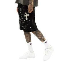 Load image into Gallery viewer, Cross Rhinestone Denim Shorts
