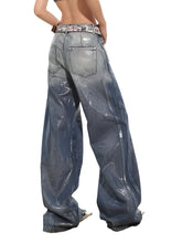 Load image into Gallery viewer, Silver Metallic Brushed Denim Jeans
