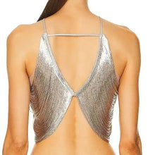 Load image into Gallery viewer, Metallic Drape Tassel Halter Top
