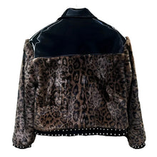 Load image into Gallery viewer, Leopard Print Patch Studded Fur Jacket
