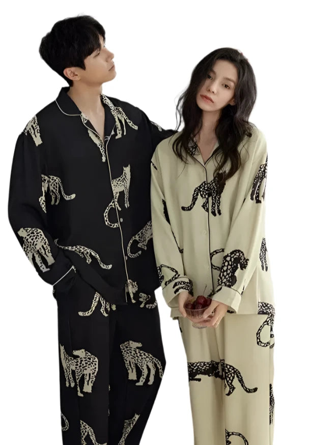 Couples Faux Animal Print Pajama Set