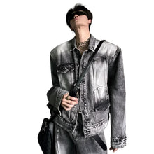 Load image into Gallery viewer, Washed Patch Lapel Denim Jacket
