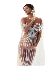 Load image into Gallery viewer, Striped Mesh Caped Maternity Dress

