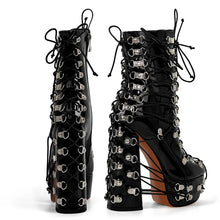 Load image into Gallery viewer, Patent Leather Metal Accent Lace-Up Boots
