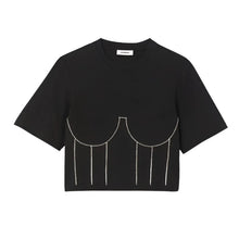 Load image into Gallery viewer, Black Crystal Bralette Crop T-Shirt
