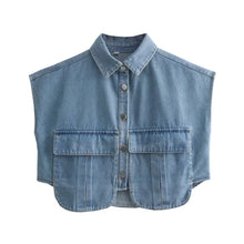 Load image into Gallery viewer, Denim Pocket Crop Top
